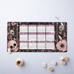 2025 Calendar with Flowers and Skulls Desk Mat