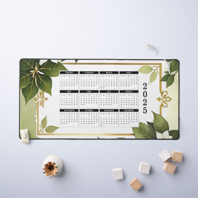 2025 Calendar with greenery Desk Mat (Kids Table)