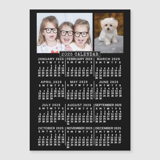 2025 Calendar Year Black | Custom 2 Photo Magnet (Front)