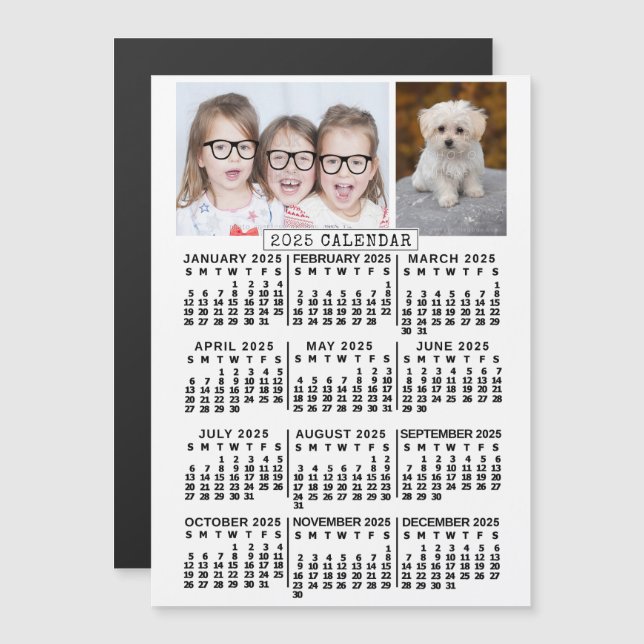 2025 Calendar Year White 2 Custom Photos Template Magnetic Invitation (Front/Back)