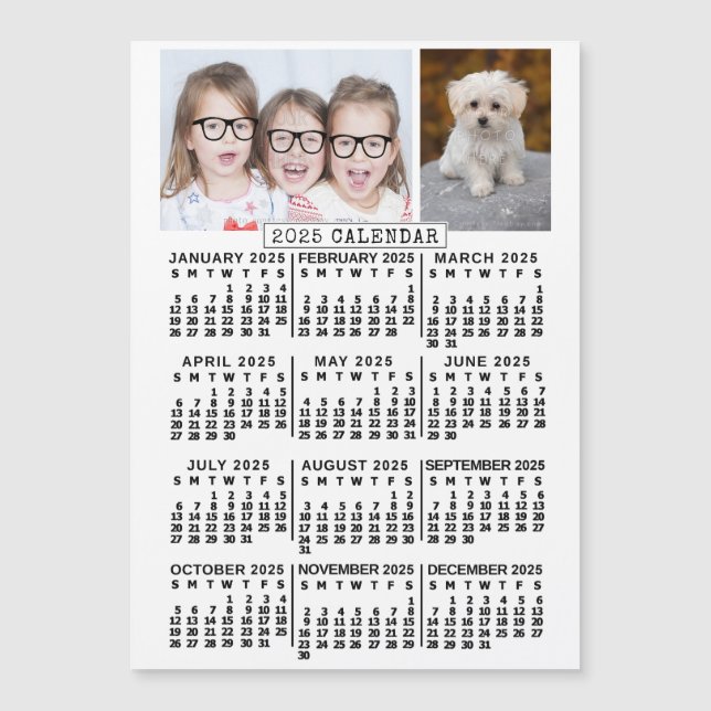 2025 Calendar Year White | Photo Template Magnet (Front)