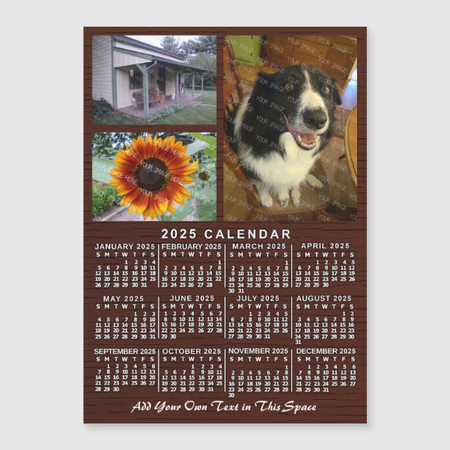 2025 Calendar Year Wood Custom 3 Photos Magnet (Front)