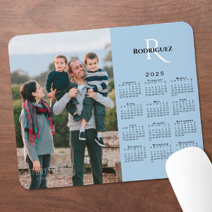 2025 Calendar Your Photo Monogram Name Light Blue Mouse Mat