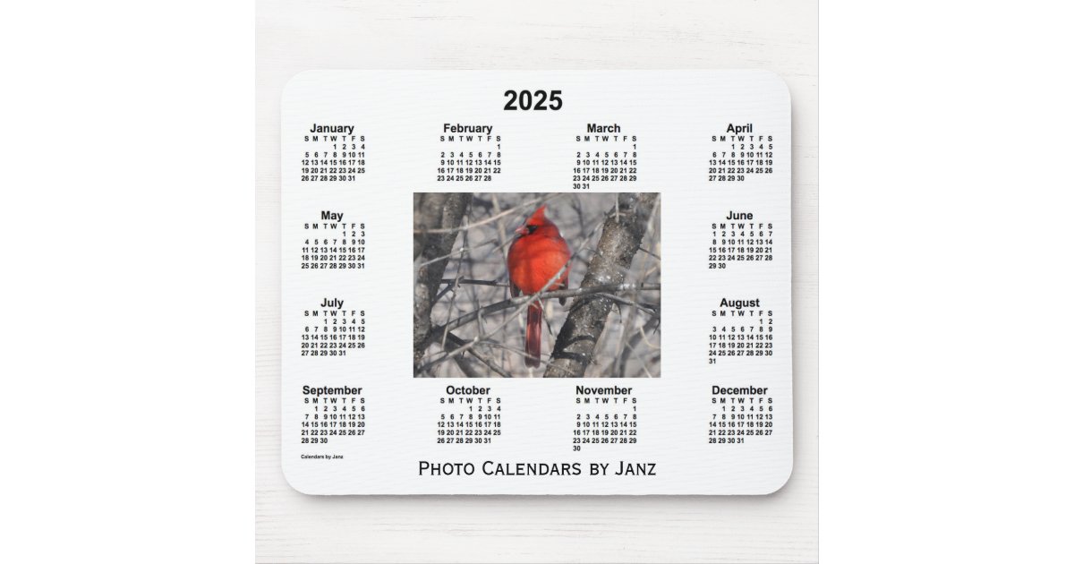 2025 Cardinal Framed Photo Calendar by Janz Mouse Mat Zazzle