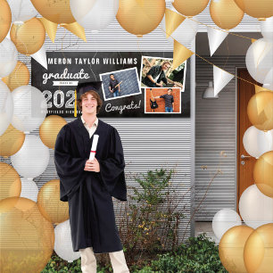 2025 Chalkboard Sketch 3 Photo Graduation Party Banner