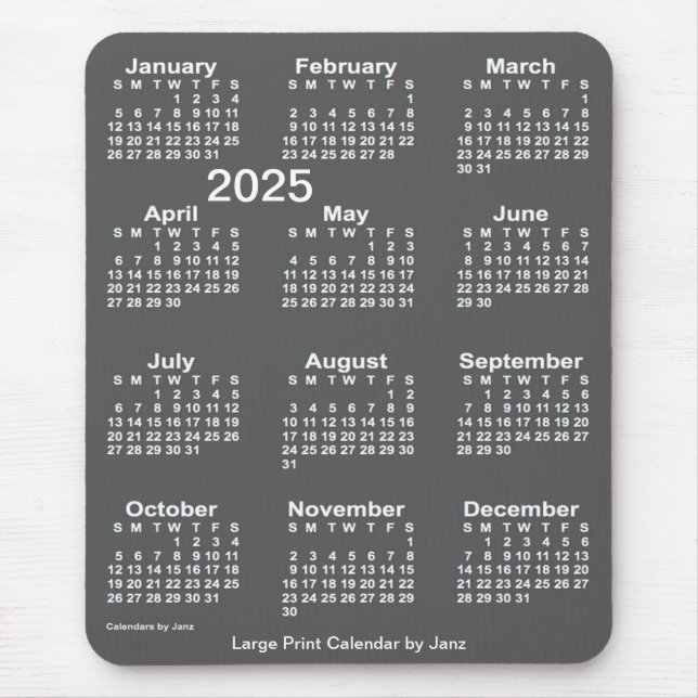 2025 Charcoal Large Print Calendar by Janz Mouse Mat (Front)