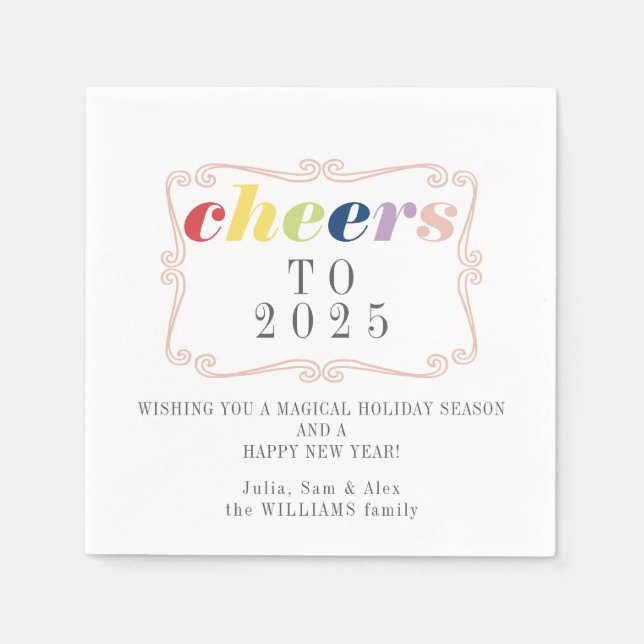 2025 Cheers Modern Retro Holiday Happy New Year Napkin (Front)