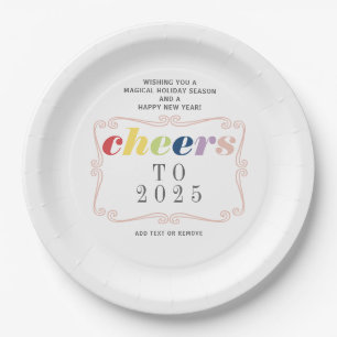 2025 Cheers Modern Retro Holiday Happy New Year Paper Plate