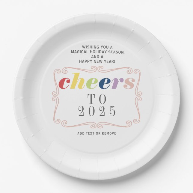 2025 Cheers Modern Retro Holiday Happy New Year Paper Plate (Front)