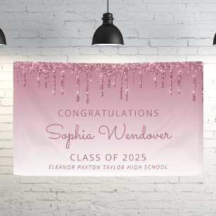 2025 Chic Burgundy Glitter Drip Graduation Banner
