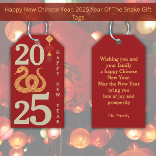 2025 Chinese New Year Of The Snake Modern Red  Gift Tags