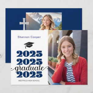 2025 Christian Blue Graduation Photo Announcement