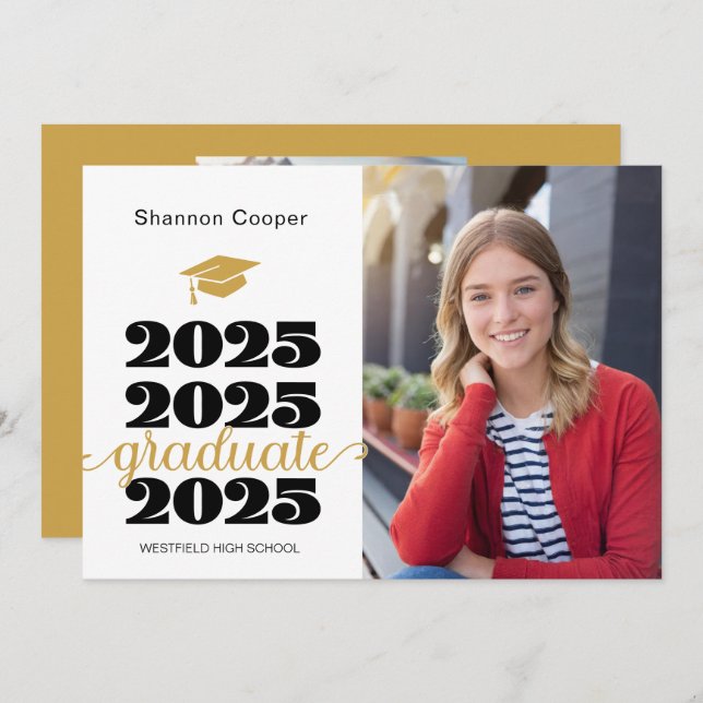 2025 Christian Gold Graduation Photo Announcement (Front/Back)