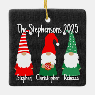 2025 Christmas Gnomes Cute Family 3 Kids Holiday  Ceramic Ornament