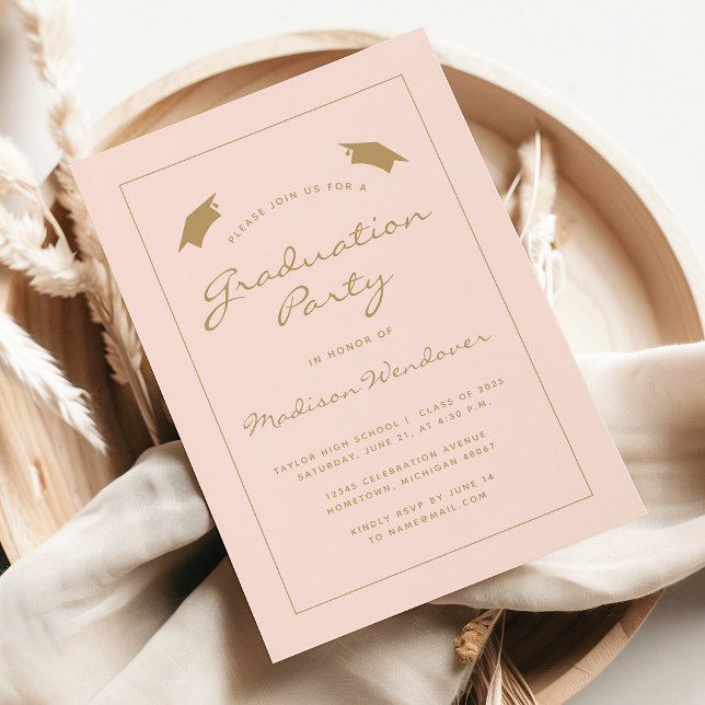 2025 Classic Blush Gold Border Graduation Party Invitation (Creator Uploaded)