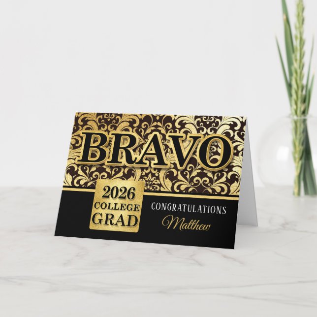 2025 College Graduation Faux Gold Foil with Name Card (Front)