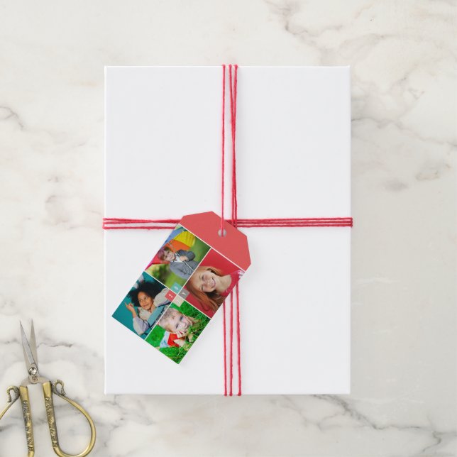 2025 Colour Blocks Modern New Year 4 Photo Collage Gift Tags (With Twine)