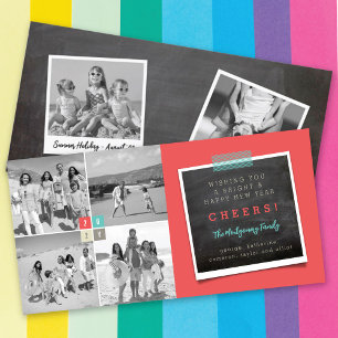 2025 Colour Blocks Modern New Year 4 Photo Collage Holiday Card