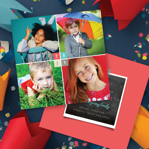 2025 Colour Blocks Modern New Year 4 Photo Collage Holiday Card