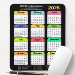 2025 Colour Calendar US Public Holidays Corporate Mouse Mat<br><div class="desc">Modern Black White Colourful 2025 Happy New Year Corporate Business Mouse Pad featuring 2025 Calendar with Federal Holidays in United States. All the texts are pre-arranged for you to personalise easily and quickly with your own details.</div>