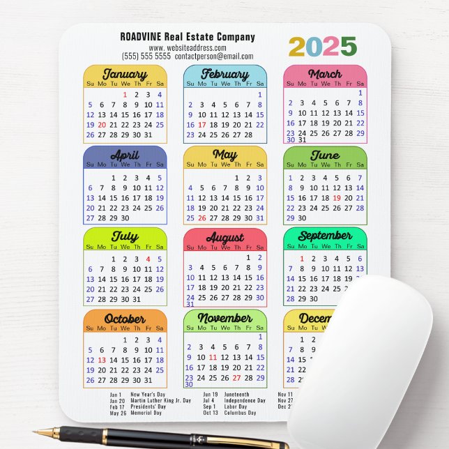 2025 Colour Calendar US Public Holidays Corporate Mouse Mat (Creator Uploaded)