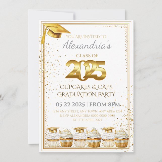 2025 Cupcakes & Caps Graduation Invitation (Front)