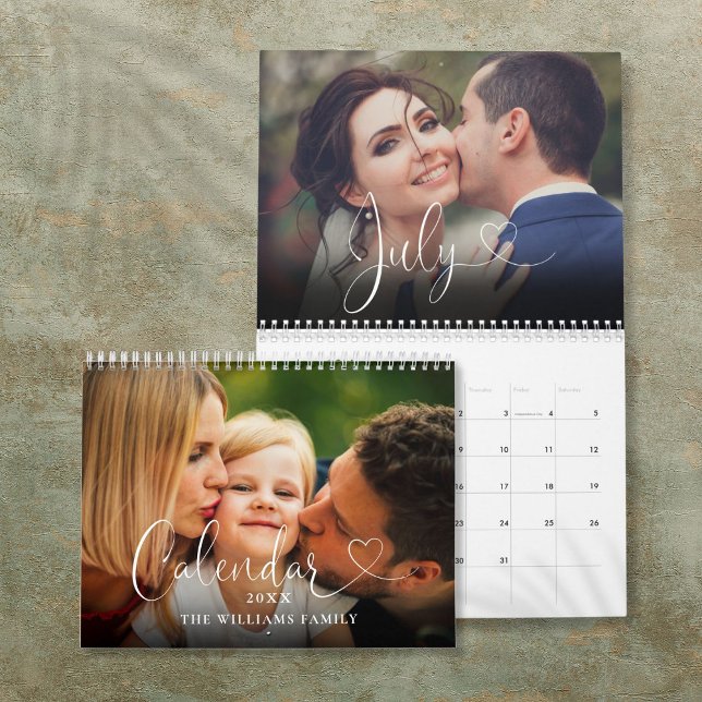 2025 Custom Family Elegant Heart Script Photo Calendar (2025 Custom Family Elegant Heart Script Photo Calendar)