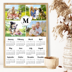 2025 Custom Photo Collage Monogram Family Calendar Poster