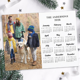 2025 Custom Photo & Family Name 12 Month Calendar Holiday Postcard