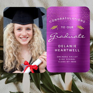 2025 Custom Photo Magenta Metallic Graduation Hand Fan