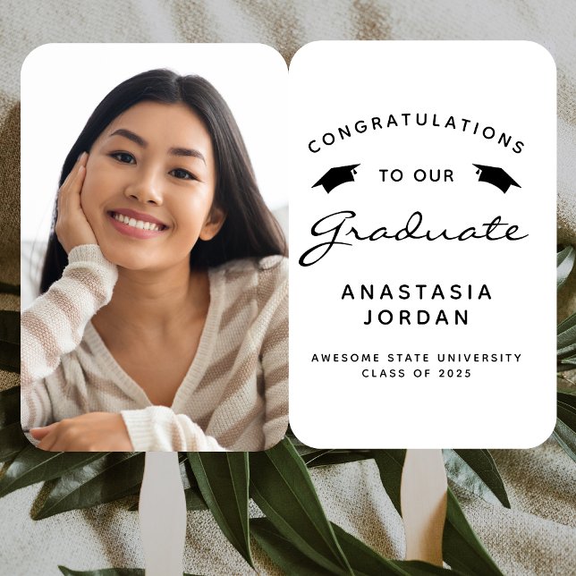 2025 Custom Photo White Black Graduation Hand Fan (Creator Uploaded)