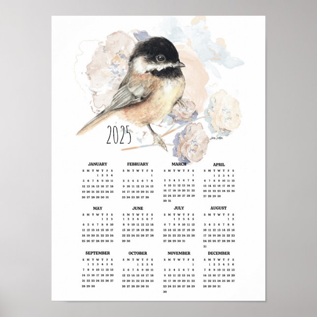 2025 Cute Chickadee Poster Calendar (Front)