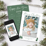 2025 Cute Minimalist Sage Christmas Photo Calendar Holiday Card<br><div class="desc">🌟This is for 2025🌟 Cute, Modern yet Rustic Christmas Holiday Photo Cards featuring adorable little forests of rustic Christmas trees and Merry Christmas in modern typography on a soft modern pastel colour palette of forest and sage green. We've put a 2025 calendar on the back for a card that lasts...</div>