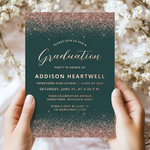 2025 Dark Green Rose Gold Glitter Graduation Party