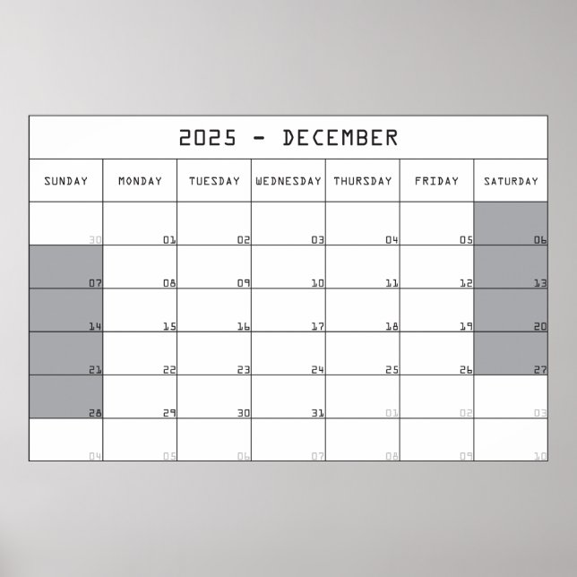 2025 december planer calendar big notes space poster (Front)