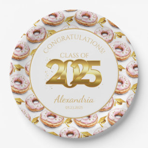 2025 Doughnuts and Degrees Gold Graduation Paper Plate