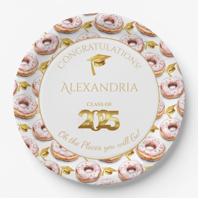 2025 Doughnuts and Degrees Graduation Paper Plate (Front)