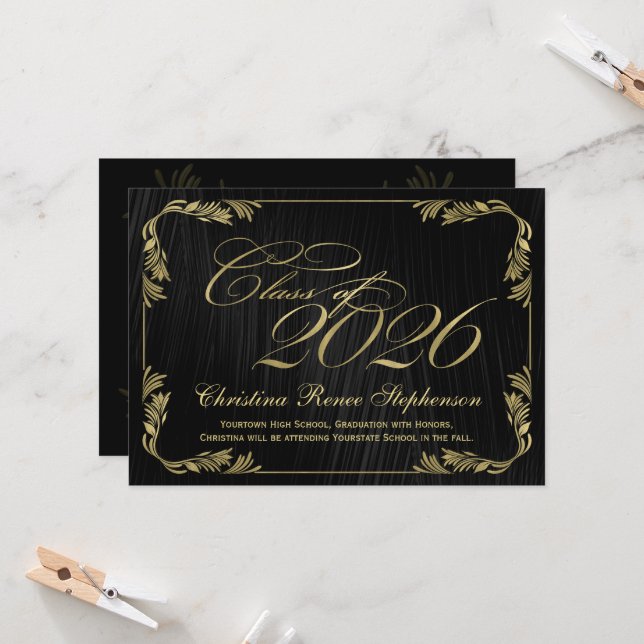 2025 Elegant Black/Gold Classy Formal Graduation Invitation (Front/Back In Situ)
