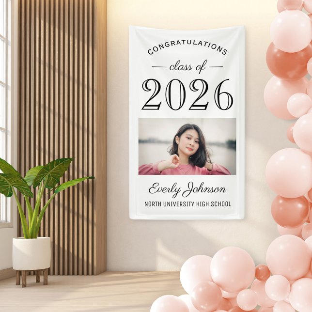 2025 Elegant Black White Custom Photo Graduation Banner (Creator Uploaded)