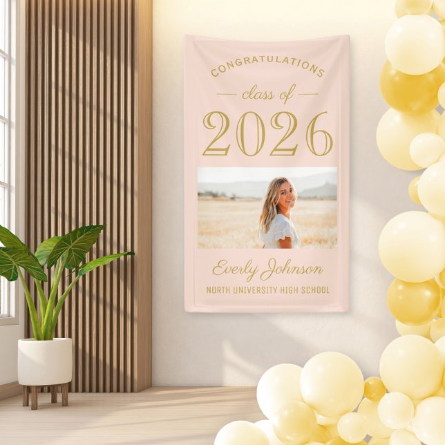 2025 Elegant Blush Gold Custom Photo Graduation Banner (Creator Uploaded)