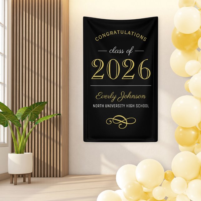 2025 Elegant Gold Black Custom Graduation Banner (Creator Uploaded)