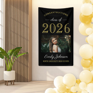 2025 Elegant Gold Black Custom Photo Graduation Banner