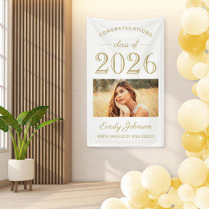 2025 Elegant Gold White Custom Photo Graduation Banner