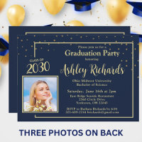 2025 Elegant Photo Blue Gold Graduation Party