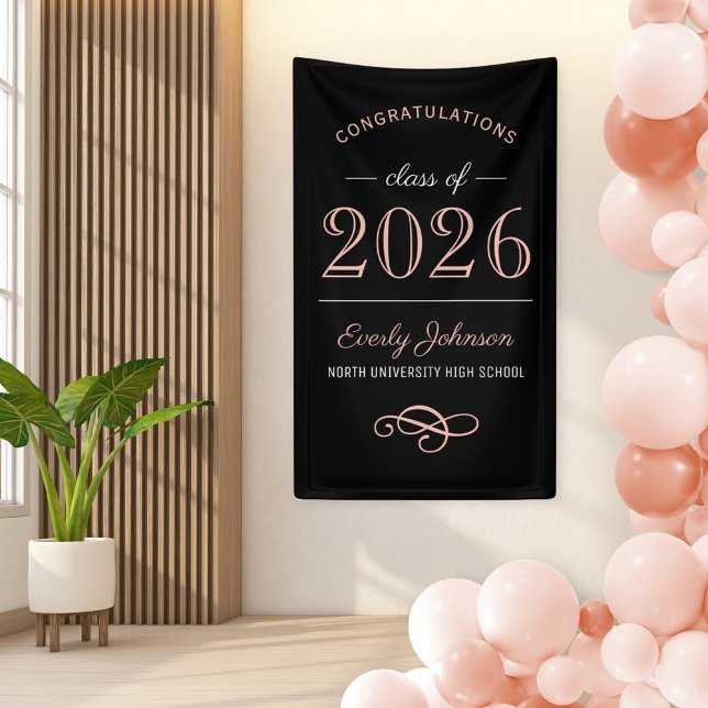 2025 Elegant Rose Gold Black Custom Graduation Banner (Creator Uploaded)