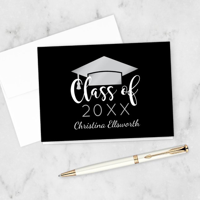 2025 Elegant Silver Black Custom Graduation Thank You Card (Creator Uploaded)