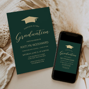 2025 Emerald Green Gold Cap Graduation Party Invitation