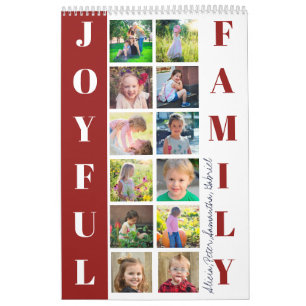 2025 family photo collage monogrammed burgundy calendar