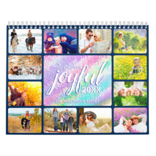 2025 Family Photo Joyful Colourful Faux Iridescent Calendar