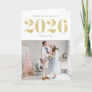 2025 Faux Gold Glitter Modern Happy New Year Holiday Card